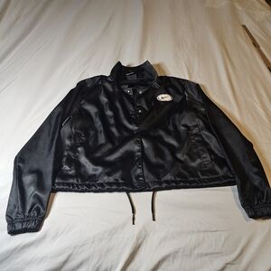 Nike Satin Sportswear Jacket Black Women’s Size Small Cropped Snap Up Coat